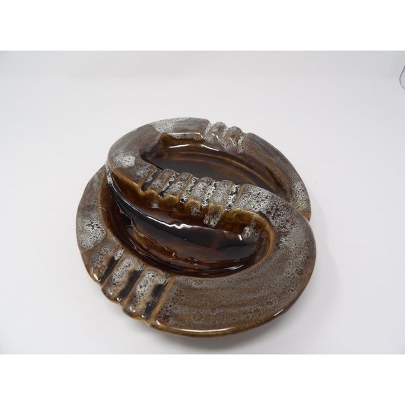 Vintage MCM Marcia Pottery Large Brown and White Ashtray Marked Marcia 405 USA. - Picture 4 of 9